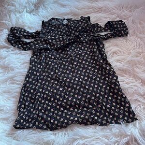 LOFT Black Floral Cold-Shoulder Top Size XSP